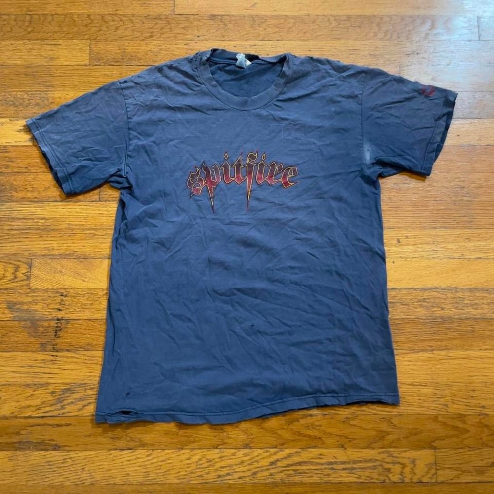 VTG Rare 90s Spitfire Skate Wheels faded and thrashed flame logo skater tshirt L